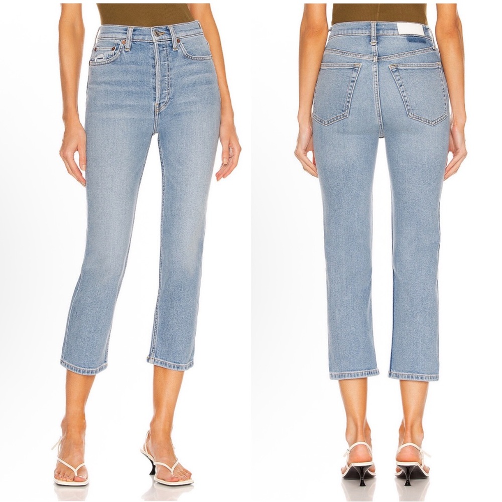 •RE/DONE• 90s High Rise Extra Crop Jeans in Worn Blue Size 24 Revolve Button Fly